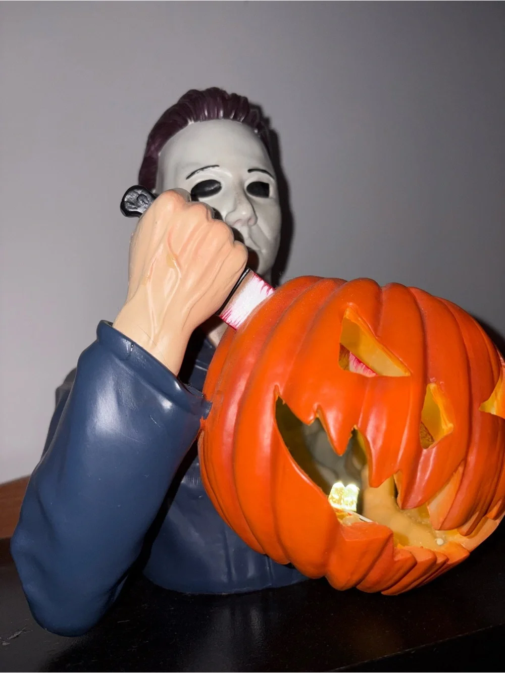 Michael Myers Pumpkin Prop Halloween Costume Accessory - Orange & White LED